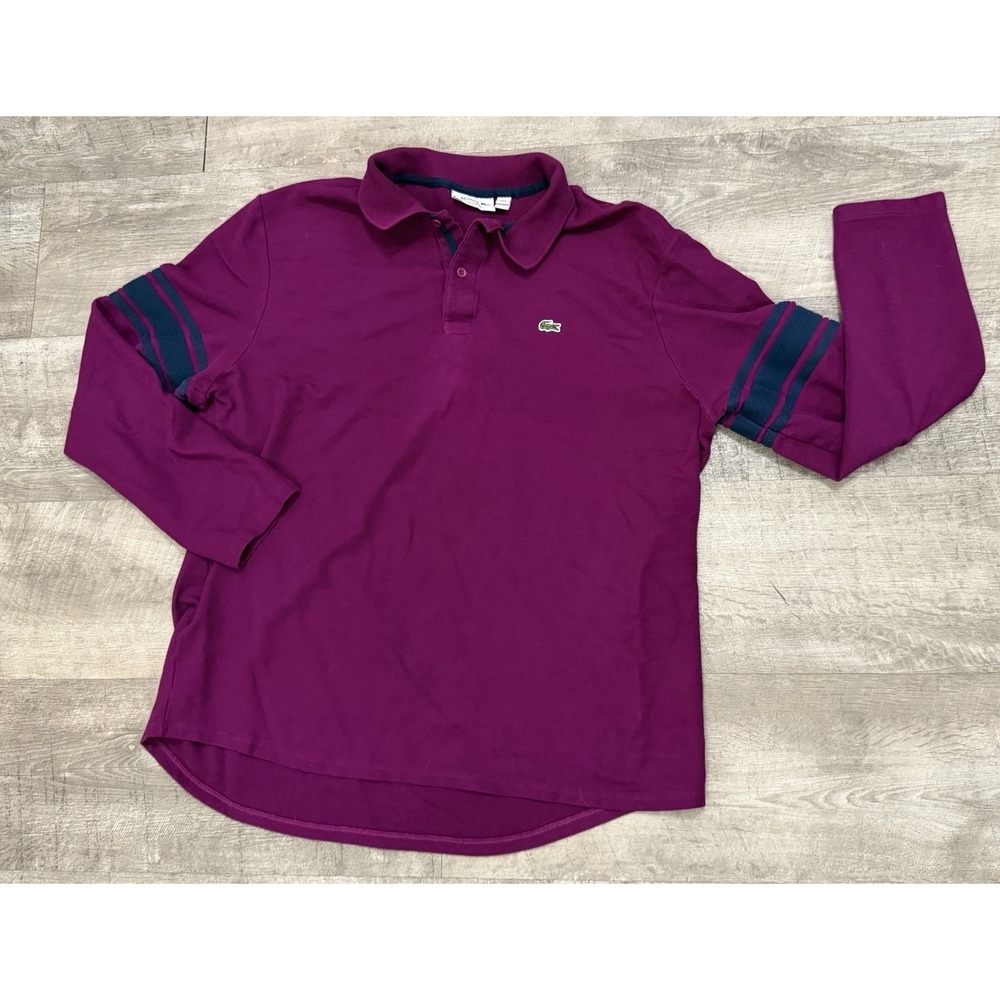 Lacoste Rugby Long Sleeve Polo Shirt Striped Size‎ 3XL Purple Blue Men's